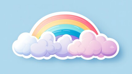 Sticker - Rainbow sticker with soft, pastel shades and fluffy clouds.