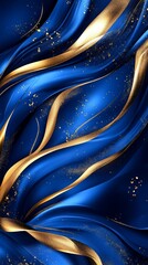 Canvas Print - This captivating abstract background features vibrant blue textures intertwined with golden splashes, evoking a sense of opulence and elegance that captures viewers attention and admiration