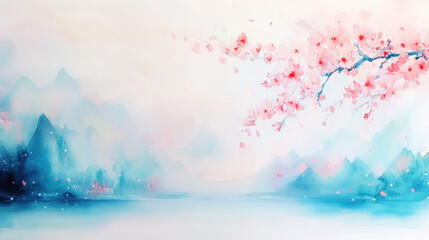 Wall Mural - China style art, A high-fidelity image of a serene peach blossom tree, showcasing the beauty of nature in a vibrant, artistic depiction suitable for digital use.