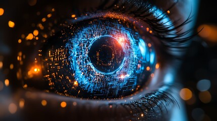 Digital Circuitry Illuminated Within A Human Eye