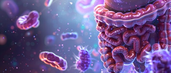 Wall Mural - illustration of the gut with microorganisms. suitable for medical articles, educational materials on
