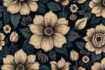 Wall Mural - Vector seamless vintage floral pattern. Generative AI