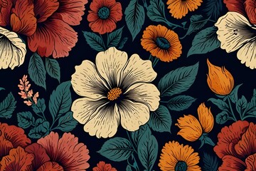 Wall Mural - Vector seamless vintage floral pattern. Generative AI