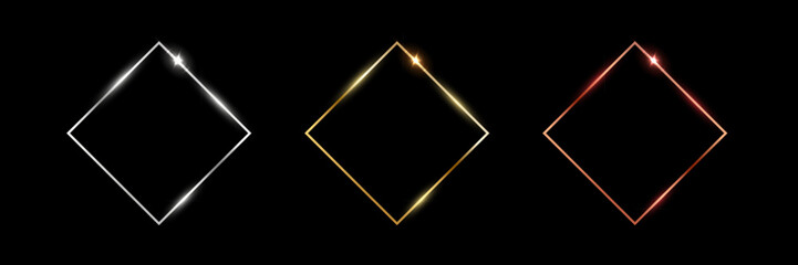 Wall Mural - gold, silver and bronze square frames. metal thin photo or picture frames isolated on black backgrou