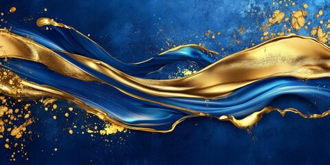 Wall Mural - This is a stunning abstract illustration that features a rich blue texture accompanied by elegant gold splashes, making it perfect for luxurythemed designs and highend artistic projects