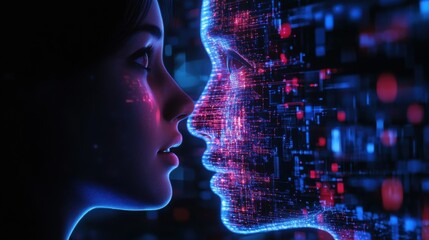 person talking with robotic ai.futuristic technology or machine learning concepts.generative ai tech