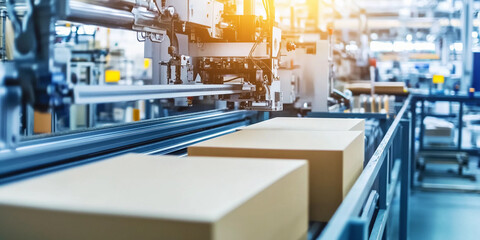 Poster - Modern automation process handling packages in a factory
