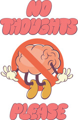 Poster - Brain groovy character in retro style