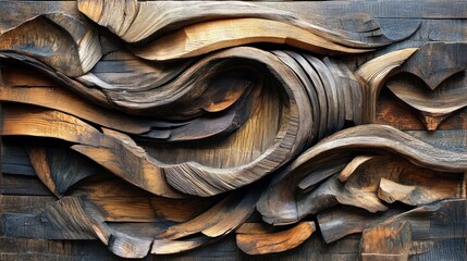 Poster - Abstract Wooden Sculpture: A Symphony of Curves and Textures