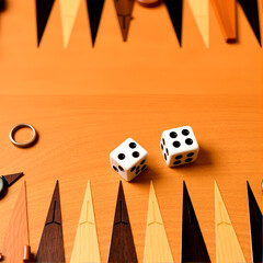 Wooden backgammon board, 2 dice. Board games