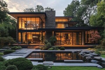 Wall Mural - contemporary minimalist luxury home exterior featuring clean lines expansive glass windows and sophi
