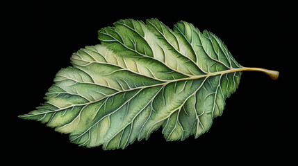 Detailed digital of vibrant green hawthorn leaf showcasing intricate veins and textures, perfect for nature themed projects. Thornpath. Illustration