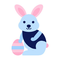 Blue Bunny with Striped Egg  Vector illustration 