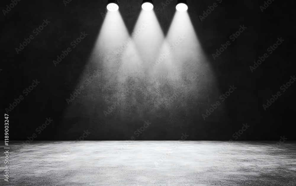 Empty stage with dramatic spotlight illumination and dark background ...