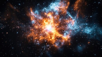 Wall Mural - Cosmic Nebula: Fiery Orange and Icy Blue Celestial Dance in the Vast Expanse of Space