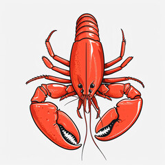 Wall Mural - Cute Simple Flat Lobster Cartoon Sea Animal Isolated Vector food ocean