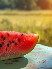 Wall Mural - Ripe Fresh Healthy Red Watermelon Slice refreshing Juicy Fruit