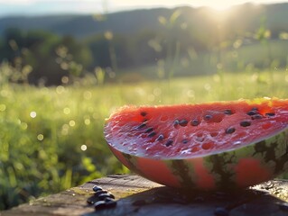 Wall Mural - Fresh Healthy Natural Red Watermelon Slice Summer Fruit