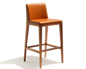 Contemporary bar stool with a smooth leather seat, set against a bright white background, high-resolution