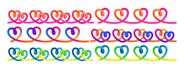 Poster - Vector Gradient Line Hearts. Love Icon Design. Abstract Seamless Lineart. 3D Border with Hearts Shape. Doodle Wedding Frame.