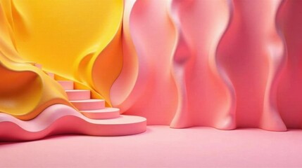 Fototapete - Abstract Pink and Yellow Wavy Background with Steps