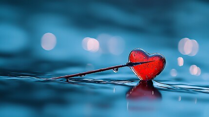 Wall Mural - Close-Up Shot of Beautifully Crafted Heart on a Water Surface with Droplets and Soft Bokeh Effect for Romantic and Artistic Themes