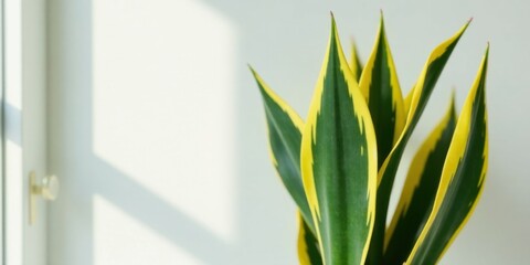 Poster - Vibrant Yellow and Green Houseplant Leaves Basking in Sunlight Near Window