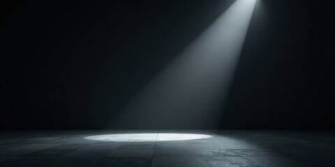 Aufkleber - Dark Room with Single Spotlight Illuminating Empty Floor Space