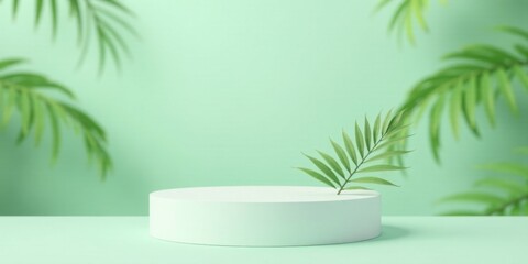 Poster - Serene Minimalist Product Display with Gentle Green Foliage