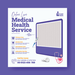 Wall Mural - online Medical Healthcare social media post banner ads template, modern social media post template for online Healthcare consultation and nursing care square banner, Medical Healthcare doctor posts