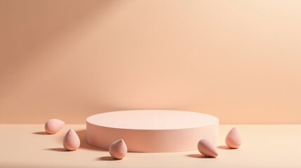 Aufkleber - Minimalist Product Display with Peach-Colored Cylinder and Sponges