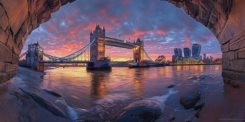 Canvas Print - London sunrise Tower Bridge, river, cityscape.  Postcard, travel