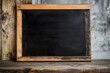 © Nina - Horizontal blank chalkboard framed with rustic wood against a plain backdrop for educational or presentation use, ideal for teachers and event planners looking for versatile displays
