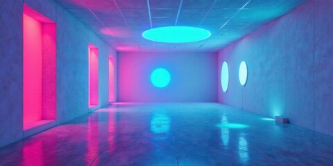 Leinwandbilder - Abstract Neon-Lit Corridor with Pink and Blue Illumination