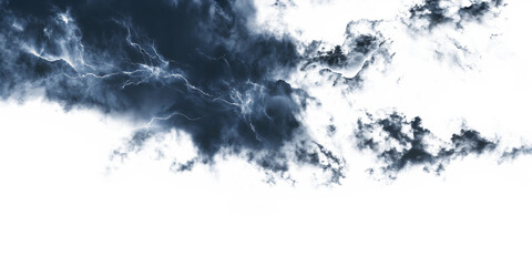 dark rainy stormy cloud with lightning and rain isolated on transparent and white background.ai gene