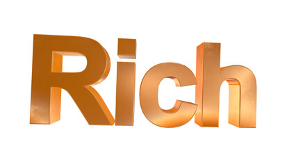 3d Rich text with golden and rainbow effects isolated on a transparent background. 3d elements for graphic design.