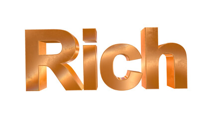 3d Rich text with golden and rainbow effects isolated on a transparent background. 3d elements for graphic design.