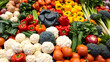 © Nicholas - A bright and colorful display of various fresh vegetables, including bell peppers, cauliflower, broccoli, and more, arranged neatly in a grocery store setting.