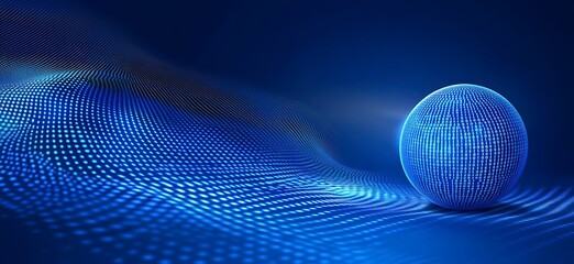 Blue background with binary code and a blue sphere on a didital technology concept
