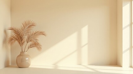 Aufkleber - Serene Minimalist Room Decor with Dried Palm Leaves in a Ceramic Vase