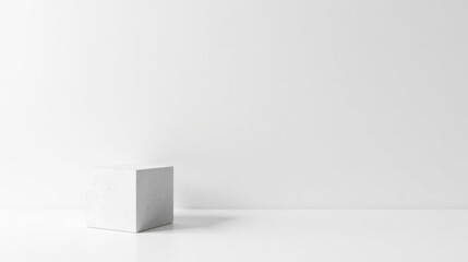 Poster - Minimalist White Cube on Blank Surface for Product Display