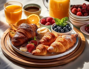 Wall Mural - bright and colorful breakfast spread with fresh pastries