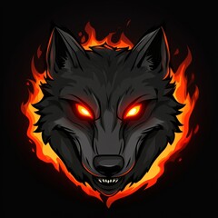 Wall Mural - Fiery Wolf Head Mascot, Dark Background, Gaming Logo