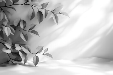 Wall Mural - minimalist shadow play of botanical leaves on clean white wall creating natural abstract patterns fo