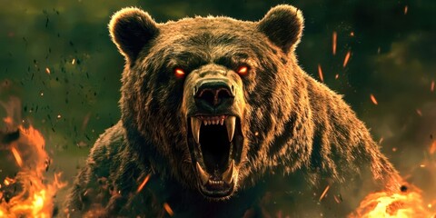 bear with red eyes and a mouth open