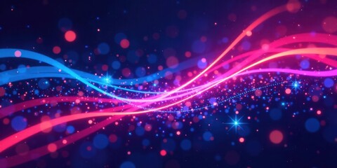 Aufkleber - Abstract Pink and Blue Glowing Wave Background with Sparkling Dust