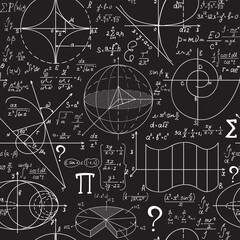 Wall Mural - math educational vector seamless texture with handwritten mathematical formulas, equations and geome