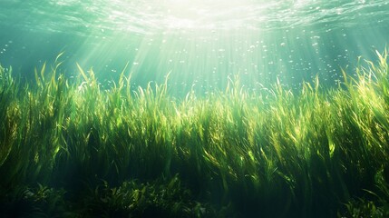 Wall Mural - Underwater Seagrass Meadow, Sunlight, Ocean, Background, Nature, Ecology, Wallpaper