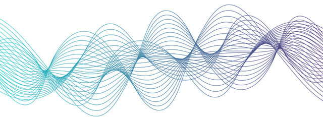 Wall Mural - abstract blue blend wave lines on transparent background. geometric technology, data frequency gradi