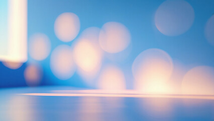 abstract background with blurred round light spots. The main background color is blue, and the light spots have a warm shade, turning from white to light orange.